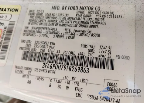 2015 Ford Fusion Se from USA, damaged, VIN 3FA6P0H79FR269863
